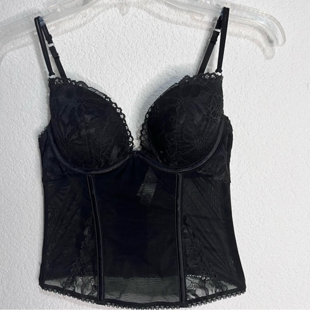 La Senza Black Lace Bustier Padded Underwire with Boning Medium